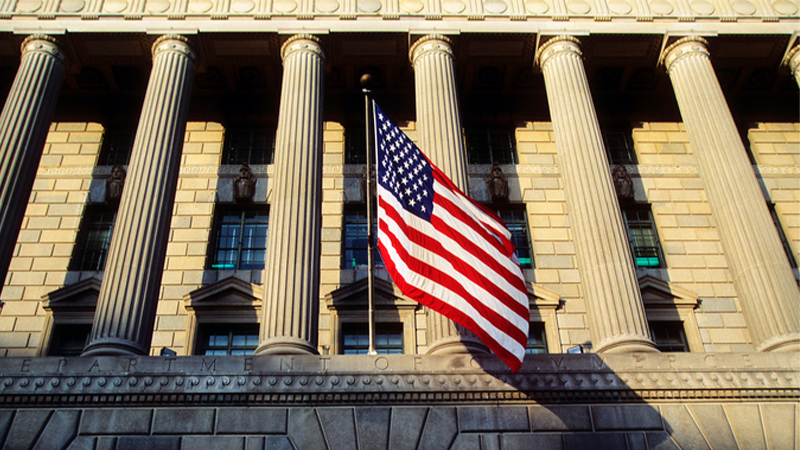 American flag on Wall Street