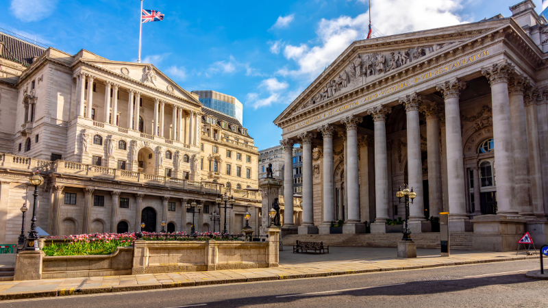 The front of the Bank of England building in London
