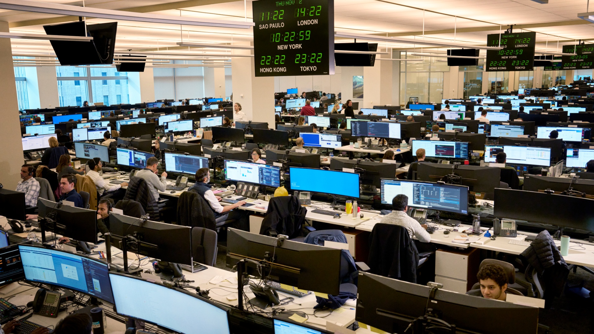 Photo of a Goldman Sachs trading floor in New York