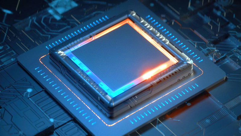 Blue computer chip