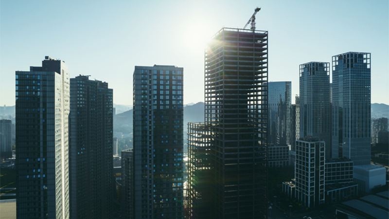 Skyscrapers against skyline