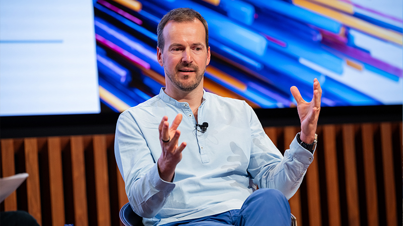 Taavet Hinrikus on stage at Goldman Sachs’ Disruptive Technology Symposium in London