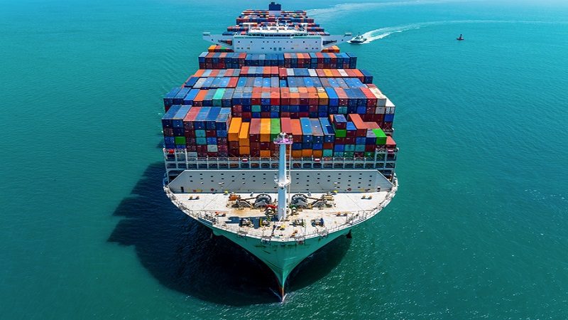 A container ship in mid-ocean