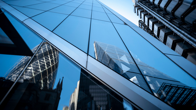 Window reflections of buildings in London