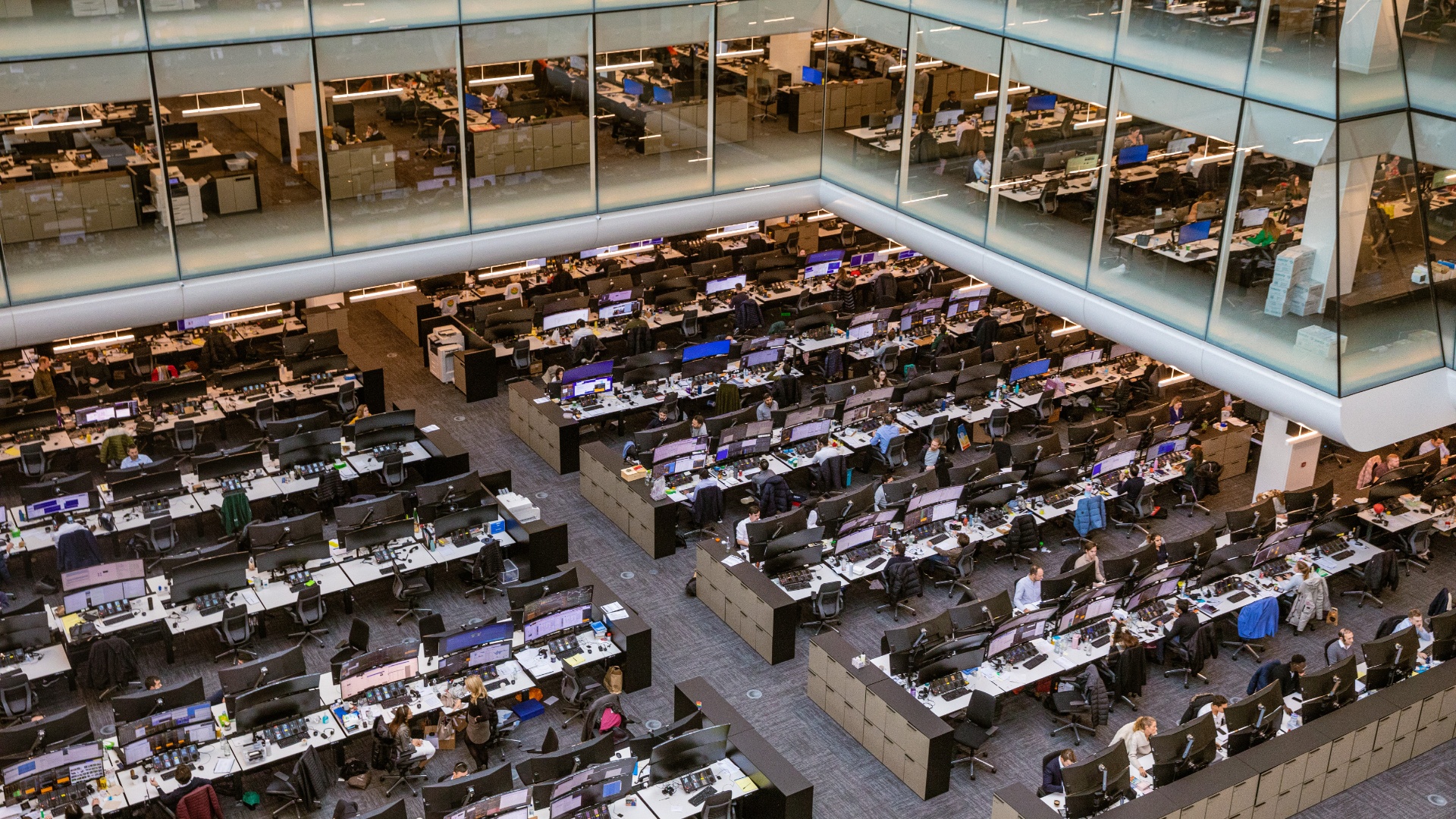 Financial workers on a trading floor.