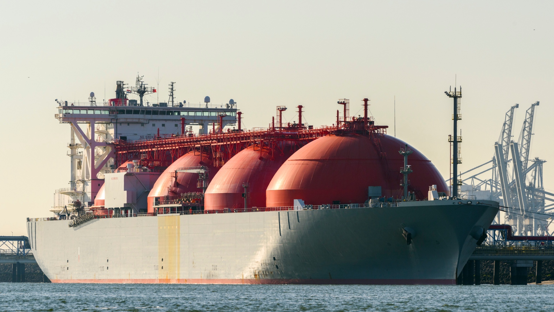 An LNG tanker at a port in the Netherlands