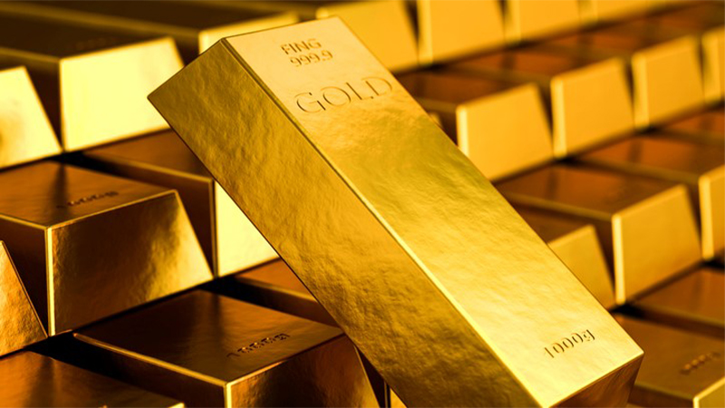 Image of a gold bar stacked on top of many gold bars