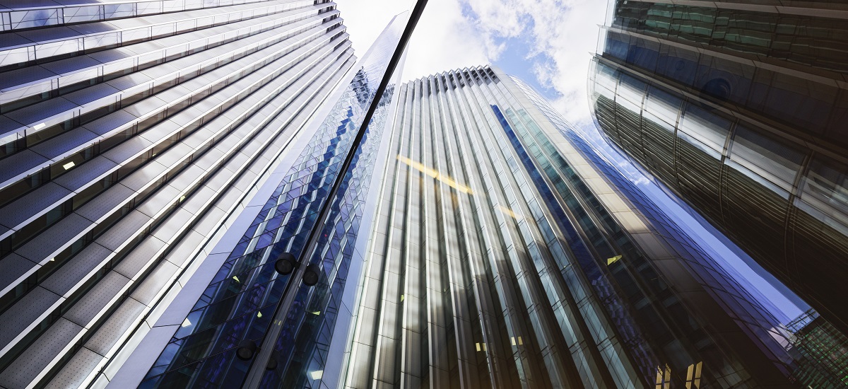 Glass and steel financial towers in the City of London